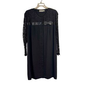 Black Lace satin crepe long sleeved plus size dress elizabeth claiborne.